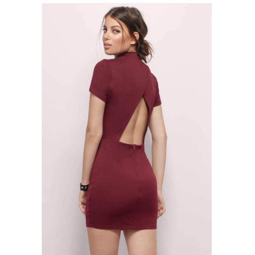 Tobi Open Back Mini Dress Wine Red